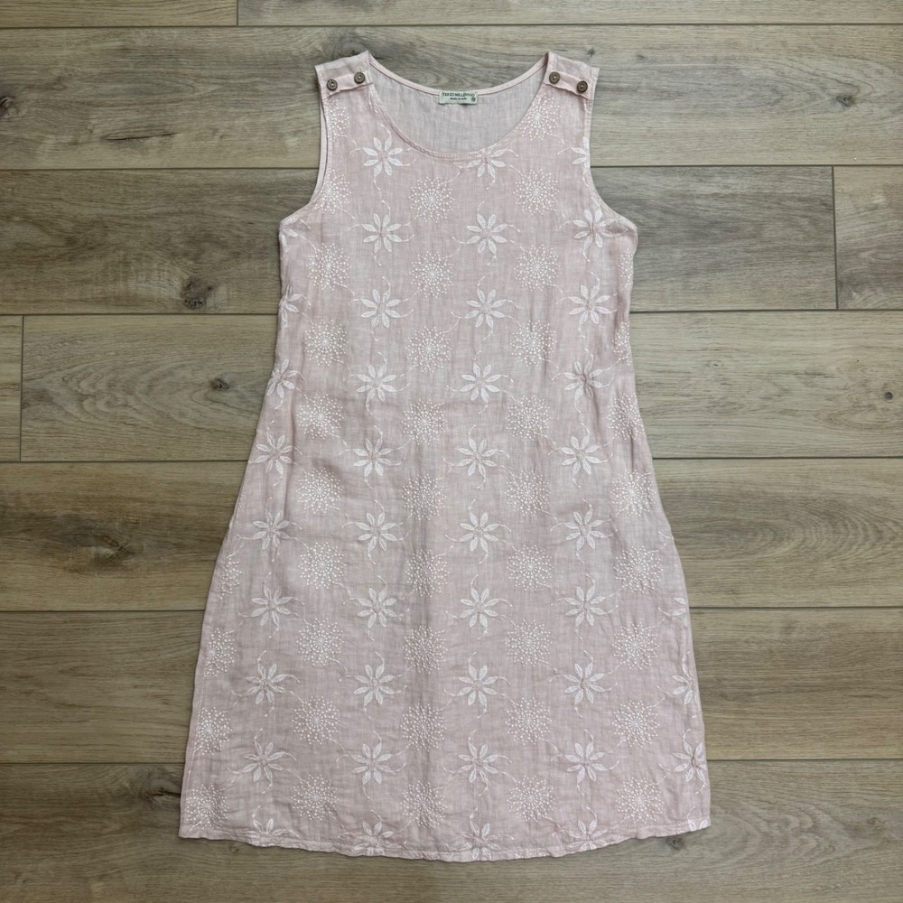 Terzo Millennio Italy Blush Pink Linen Embroidered Mini Dress Vacation Medium